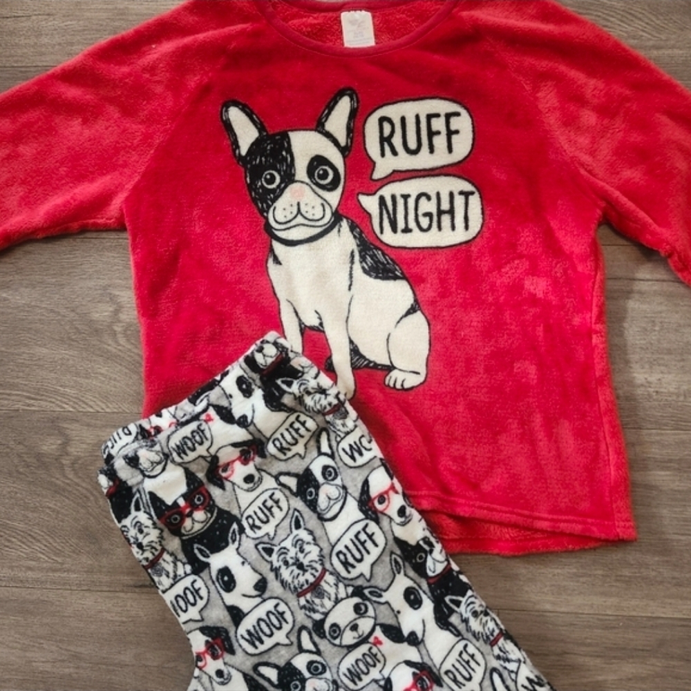 Secret Treasures Red and White Dog Print Pajama Set